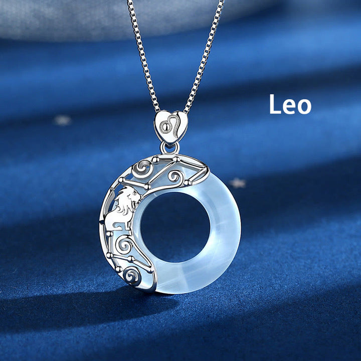 Buddha Stones 925 Srebro Sterling 12 Konstelacji Zodiaku Kocie Oko Miłość Wsparcie Naszyjnik Wisiorek