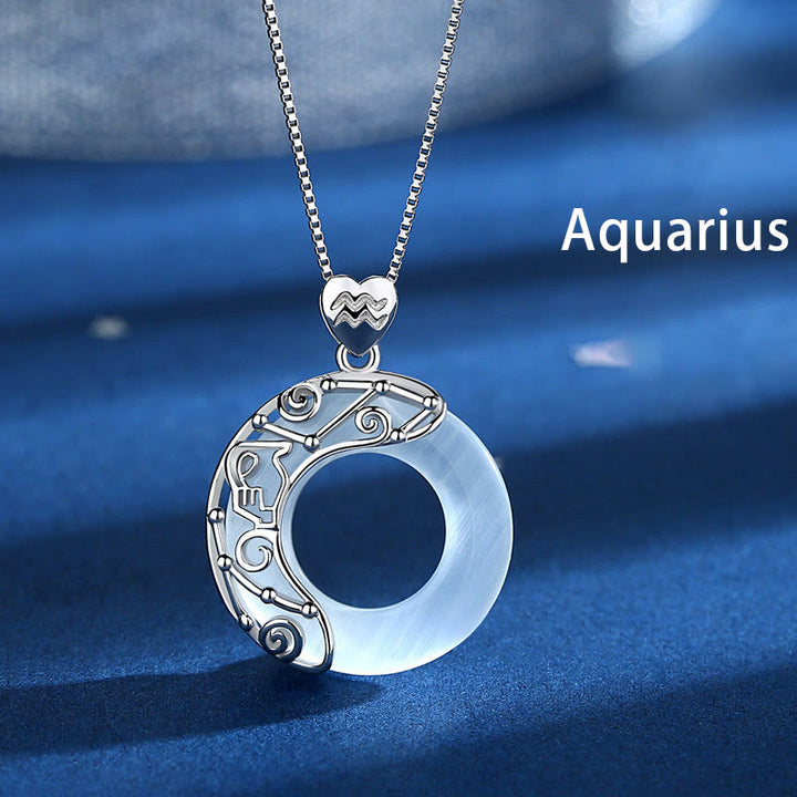 Buddha Stones 925 Srebro Sterling 12 Konstelacji Zodiaku Kocie Oko Miłość Wsparcie Naszyjnik Wisiorek