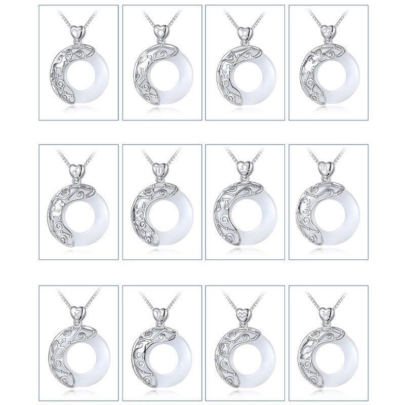 Buddha Stones 925 Srebro Sterling 12 Konstelacji Zodiaku Kocie Oko Miłość Wsparcie Naszyjnik Wisiorek
