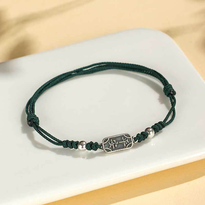 Buddha Stones Ręcznie robione 925 Srebro Sterlingowe Pokój I Radość Bezpieczna Studnia Ochrona Bransoletka Pleciona - Zielona lina (obwód nadgarstka 14-16 cm) - image 22