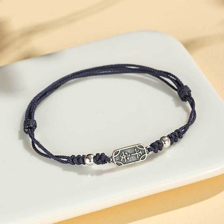 Buddha Stones Ręcznie robione 925 Srebro Sterlingowe Pokój I Radość Bezpieczna Studnia Ochrona Bransoletka Pleciona - Granatowa lina (obwód nadgarstka 14-16 cm) - image 31