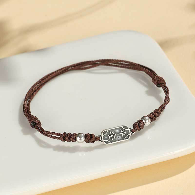Buddha Stones Ręcznie robione 925 Srebro Sterlingowe Pokój I Radość Bezpieczna Studnia Ochrona Bransoletka Pleciona - Brązowa lina (obwód nadgarstka 14-16 cm) - image 20
