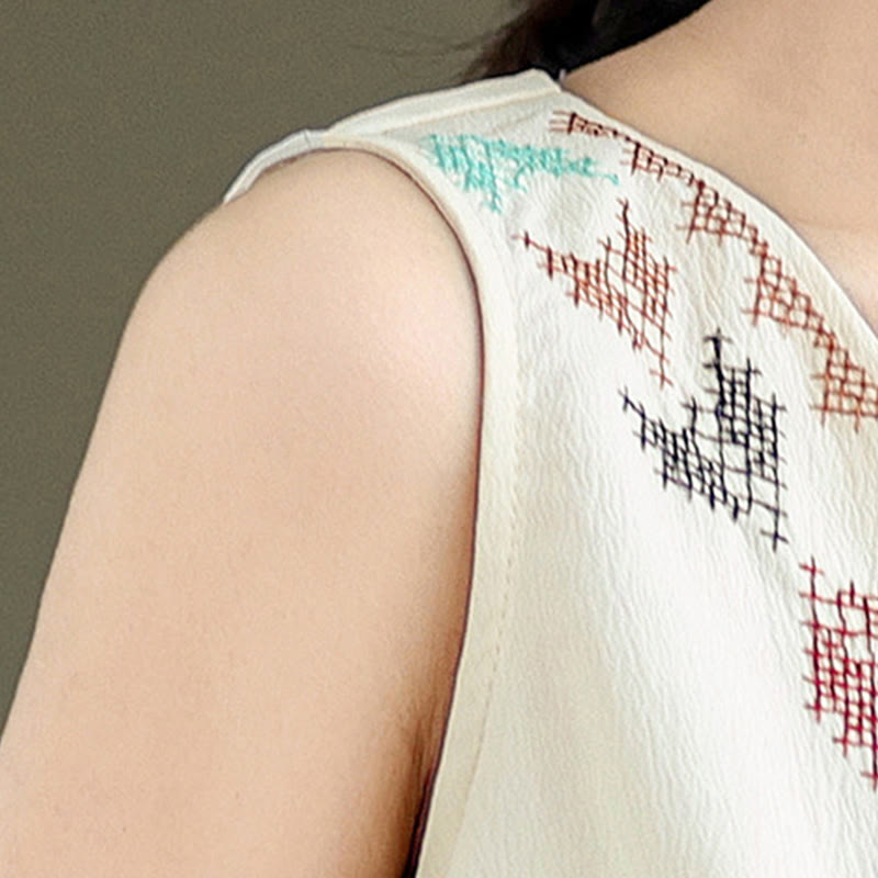 Buddha Stones Retro Haftowany Top z Dekoltem w Serek i Frędzlami - image 6