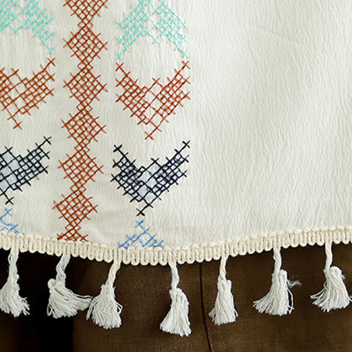 Buddha Stones Retro Haftowany Top z Dekoltem w Serek i Frędzlami - image 10