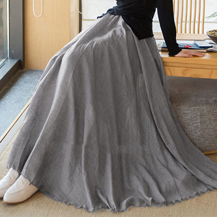 Spódnica lniana z elastycznym wysokim stanem i Buddha Stones w jednolitym kolorze - Ciemnoszary - US6, UK/AU10, EU38 (M) - image 33