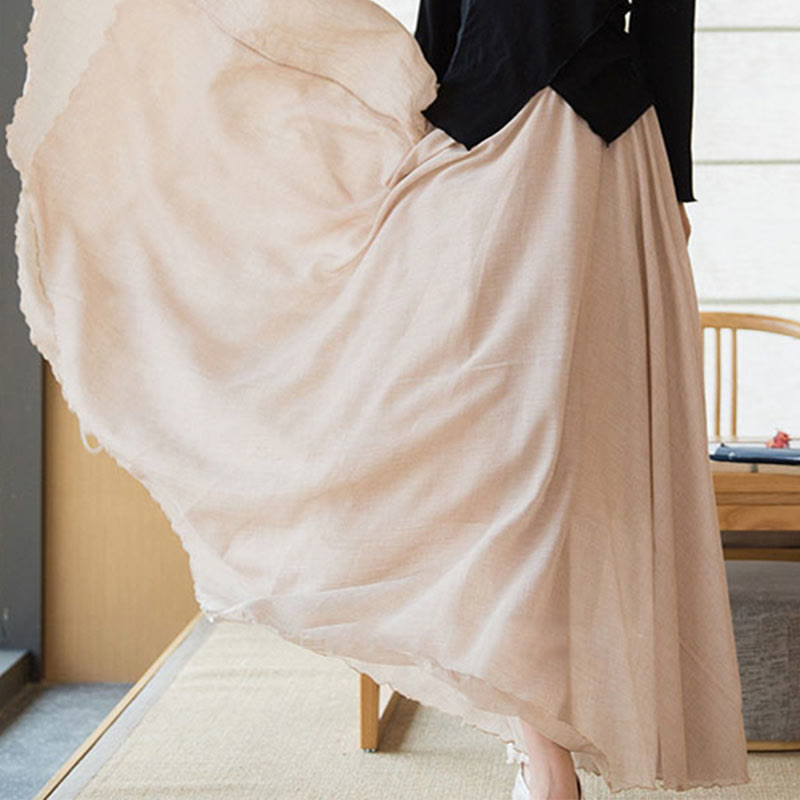 Spódnica lniana z elastycznym wysokim stanem i Buddha Stones w jednolitym kolorze - image 32