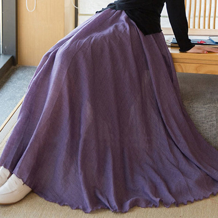 Spódnica lniana z elastycznym wysokim stanem i Buddha Stones w jednolitym kolorze - image 11