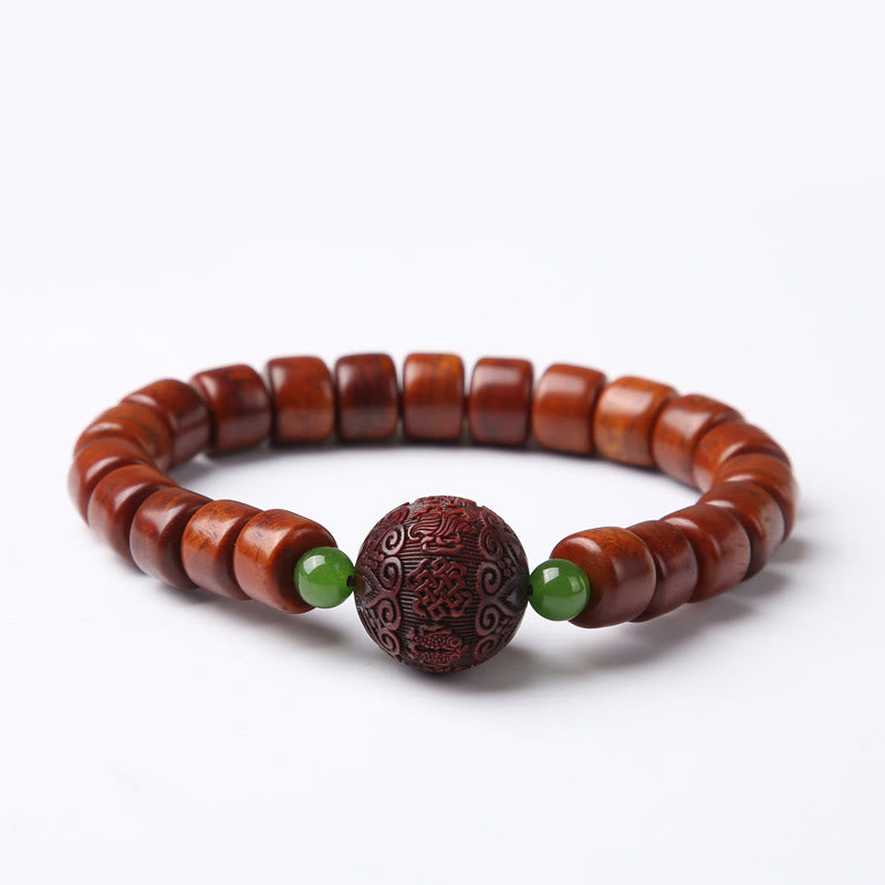 Buddha Stones Tybetańskie Koraliki Kościane Trójoczne Koraliki Dzi Rogi Owcze Czerwony Agat Bransoletka Siłowa