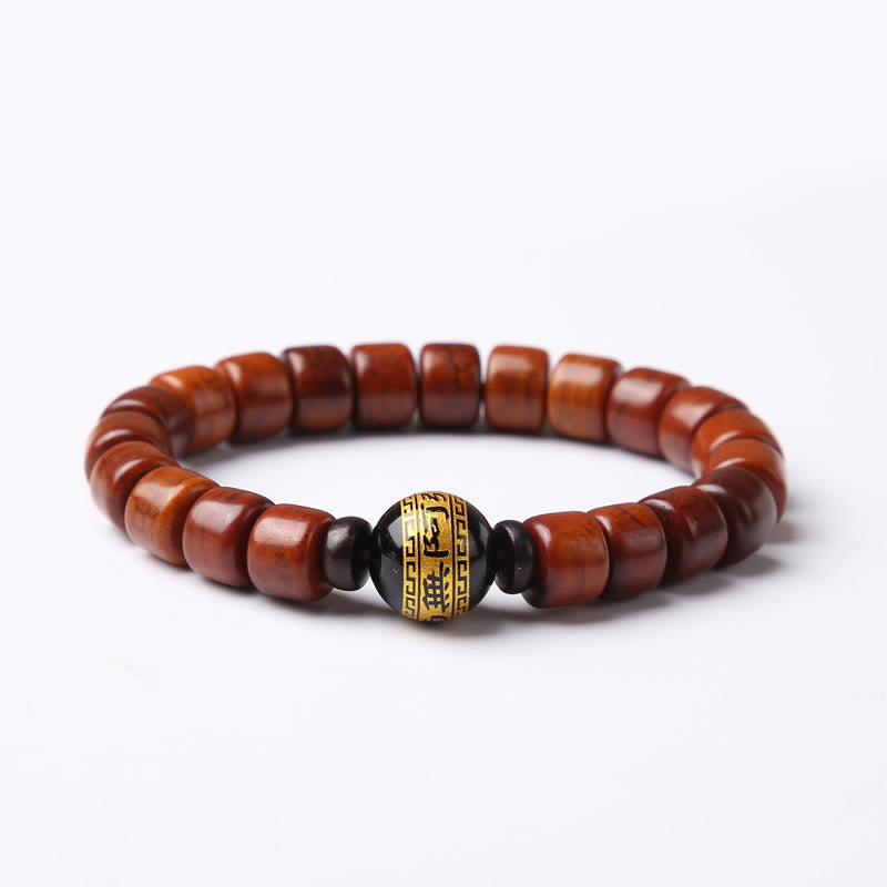 Buddha Stones Tybetańskie Koraliki Kościane Trójoczne Koraliki Dzi Rogi Owcze Czerwony Agat Bransoletka Siłowa