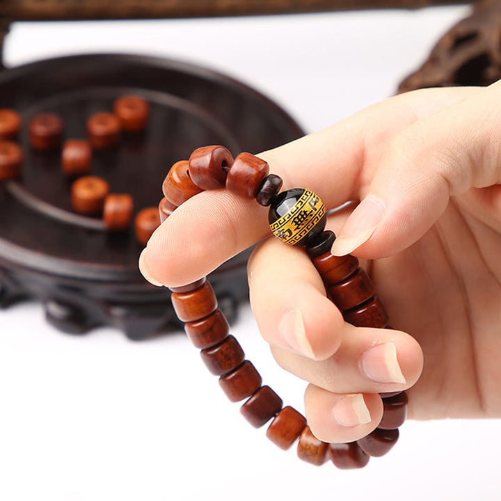 Buddha Stones Tybetańskie Koraliki Kościane Trójoczne Koraliki Dzi Rogi Owcze Czerwony Agat Bransoletka Siłowa