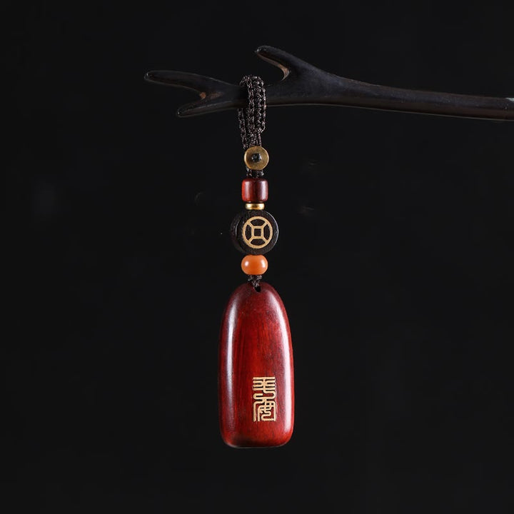 Buddha Stones Mały liść Czerwony sandałowiec Drewno hebanowe Pokój Pomyślna Miedź Moneta Ochrona Brelok