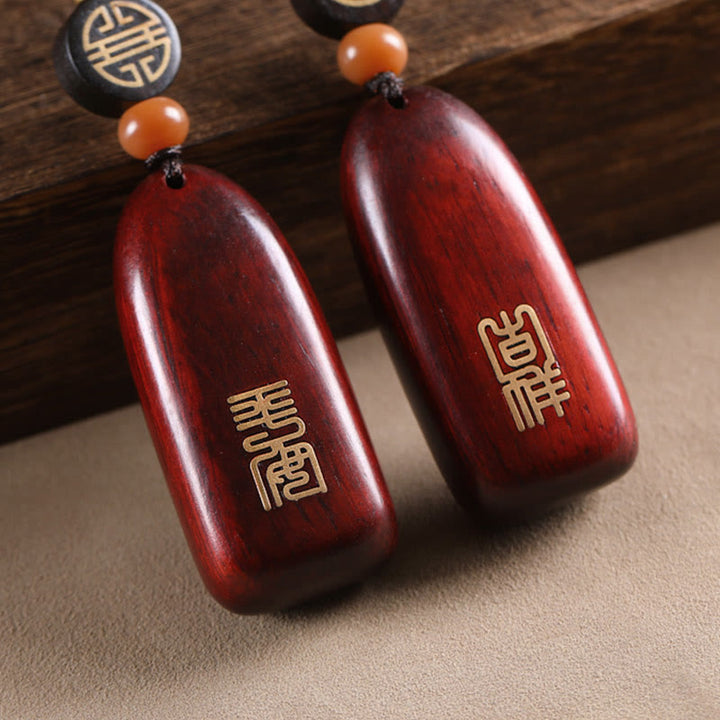 Buddha Stones Mały liść Czerwony sandałowiec Drewno hebanowe Pokój Pomyślna Miedź Moneta Ochrona Brelok
