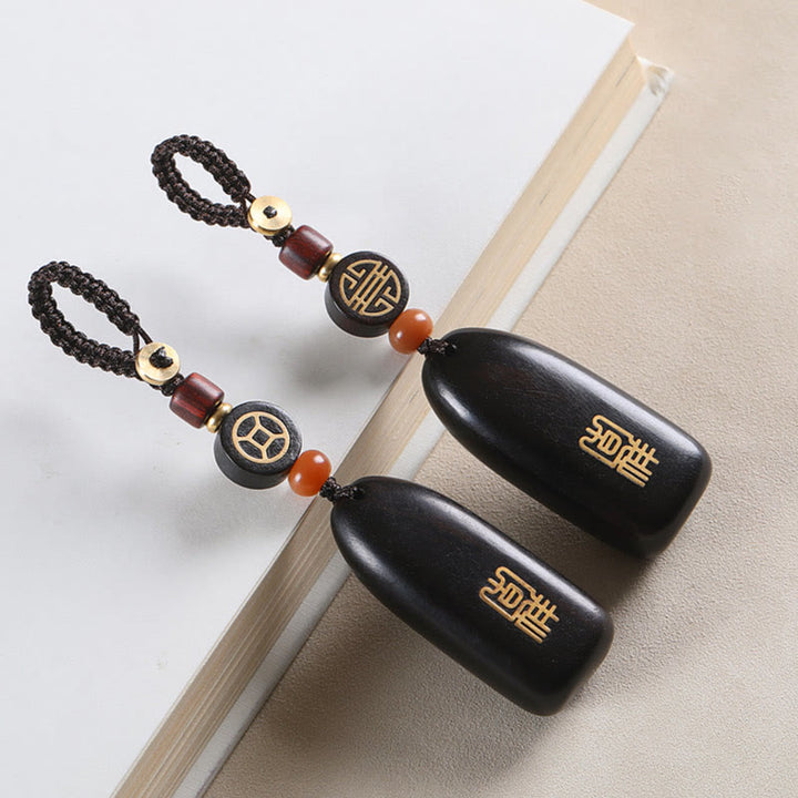 Buddha Stones Mały liść Czerwony sandałowiec Drewno hebanowe Pokój Pomyślna Miedź Moneta Ochrona Brelok