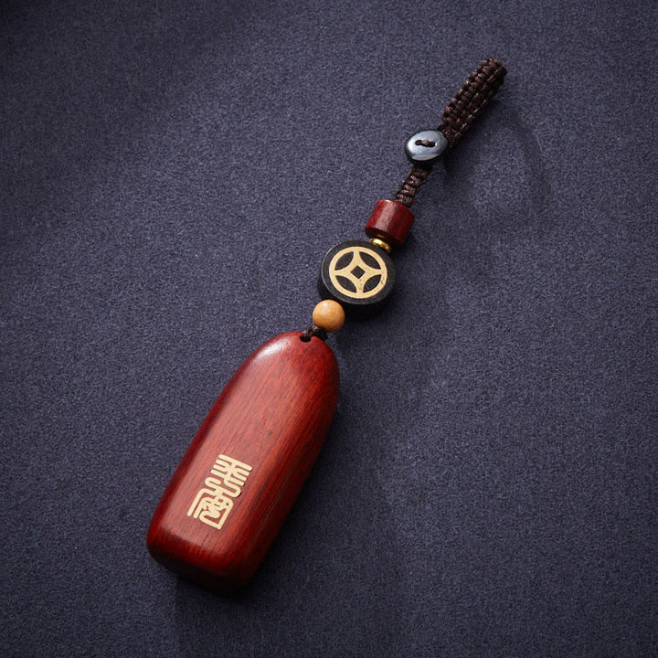 Buddha Stones Mały liść Czerwony sandałowiec Drewno hebanowe Pokój Pomyślna Miedź Moneta Ochrona Brelok