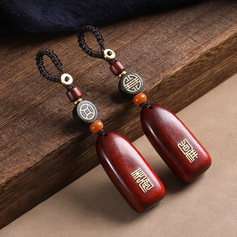 Buddha Stones Mały liść Czerwony sandałowiec Drewno hebanowe Pokój Pomyślna Miedź Moneta Ochrona Brelok
