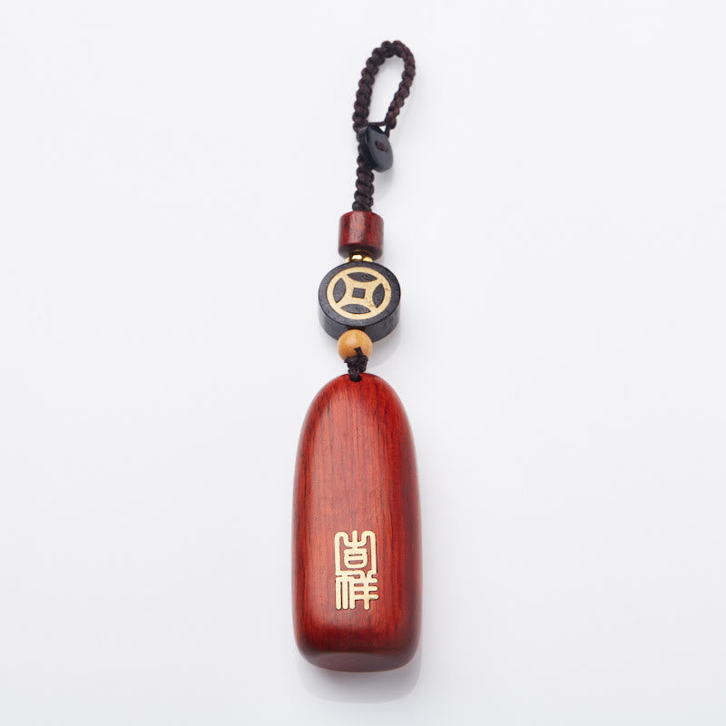 Buddha Stones Mały liść Czerwony sandałowiec Drewno hebanowe Pokój Pomyślna Miedź Moneta Ochrona Brelok