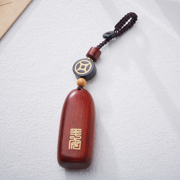 Buddha Stones Mały liść Czerwony sandałowiec Drewno hebanowe Pokój Pomyślna Miedź Moneta Ochrona Brelok