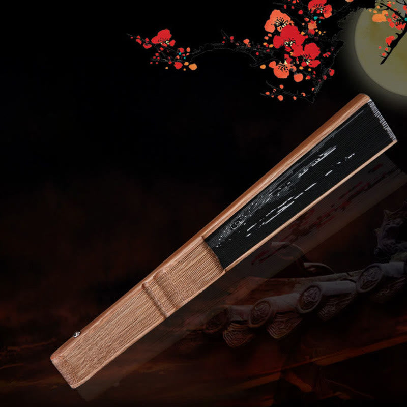 Buddha Stones Chińskie Znaki Złota Ważka Ręczny Bawełniany Lniany Bambusowy Składany Wachlarz 22 cm