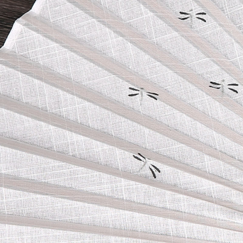 Buddha Stones Chińskie Znaki Złota Ważka Ręczny Bawełniany Lniany Bambusowy Składany Wachlarz 22 cm