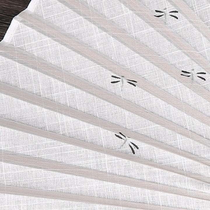 Buddha Stones Chińskie Znaki Złota Ważka Ręczny Bawełniany Lniany Bambusowy Składany Wachlarz 22 cm