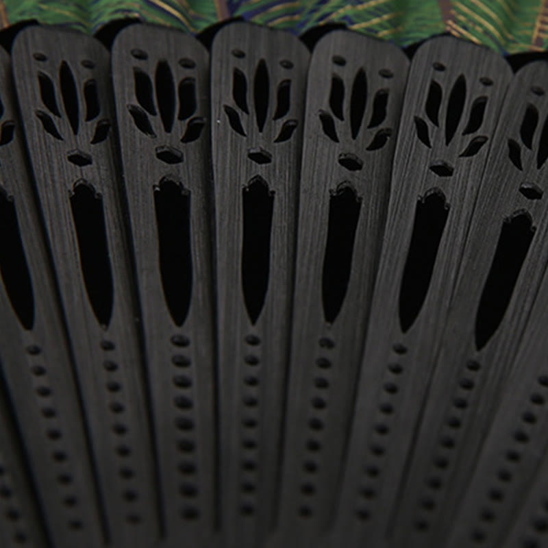 Buddha Stones z piór pawia, ręczny, składany wachlarz bambusowy, 21,5 cm