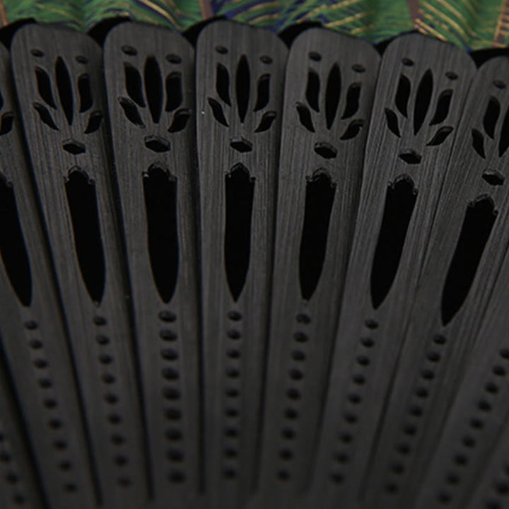 Buddha Stones z piór pawia, ręczny, składany wachlarz bambusowy, 21,5 cm