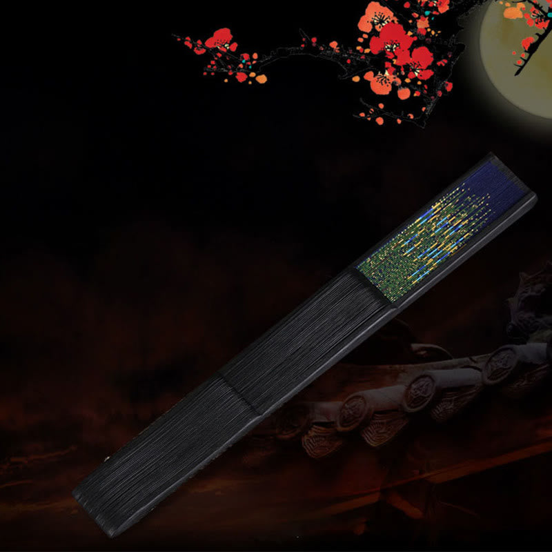 Buddha Stones z piór pawia, ręczny, składany wachlarz bambusowy, 21,5 cm