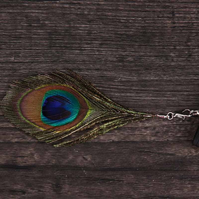 Buddha Stones z piór pawia, ręczny, składany wachlarz bambusowy, 21,5 cm