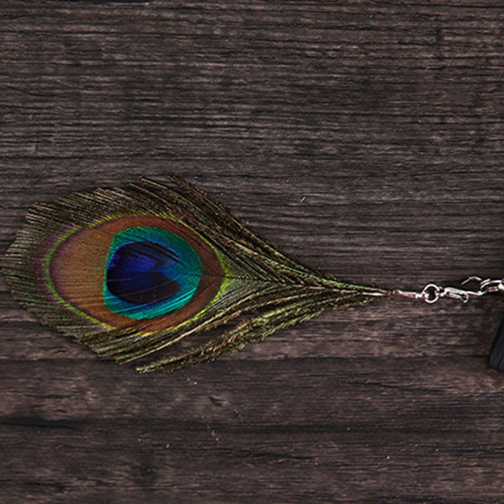 Buddha Stones z piór pawia, ręczny, składany wachlarz bambusowy, 21,5 cm