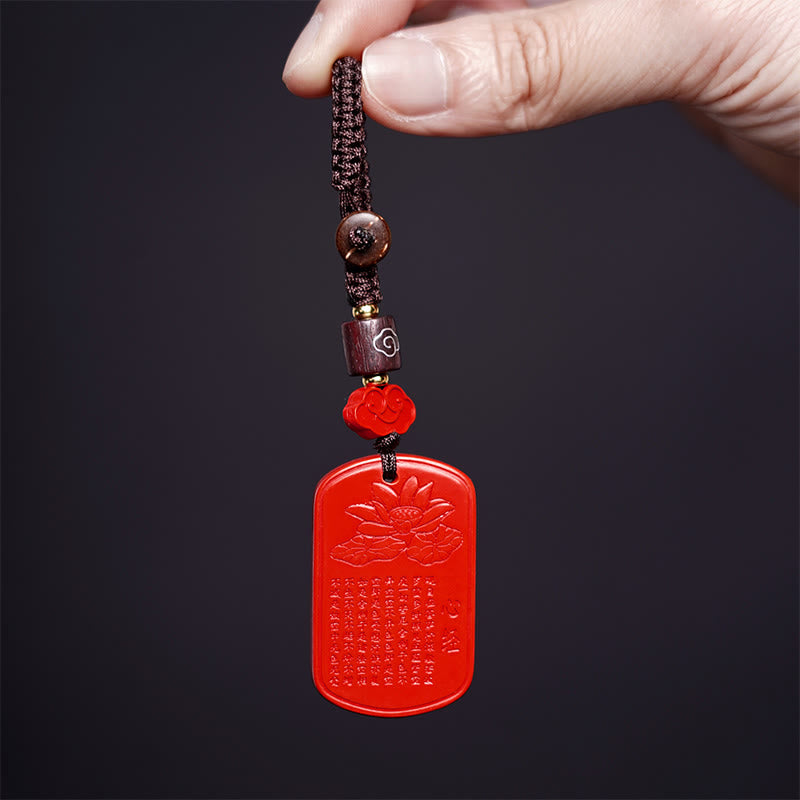Buddha Stones Naturalny Cynobrowy Sutra Serca Brelok Błogosławieństwo