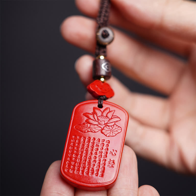 Buddha Stones Naturalny Cynobrowy Sutra Serca Brelok Błogosławieństwo