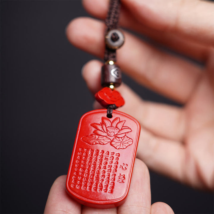 Buddha Stones Naturalny Cynobrowy Sutra Serca Brelok Błogosławieństwo