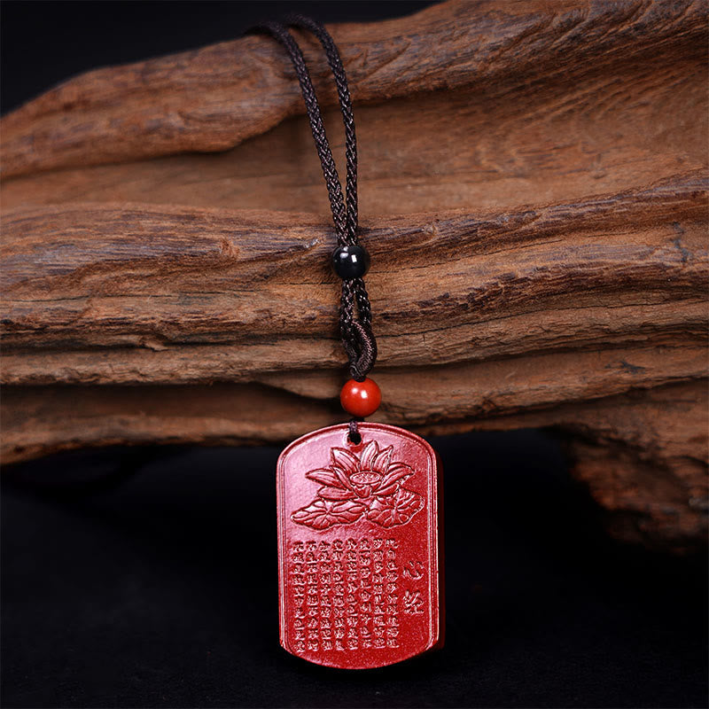 Buddha Stones Cynobrowy Lotos Serce Sutra Grawerowany Błogosławieństwo Naszyjnik Wisiorek - image 3
