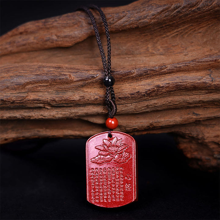 Buddha Stones Cynobrowy Lotos Serce Sutra Grawerowany Błogosławieństwo Naszyjnik Wisiorek - image 3