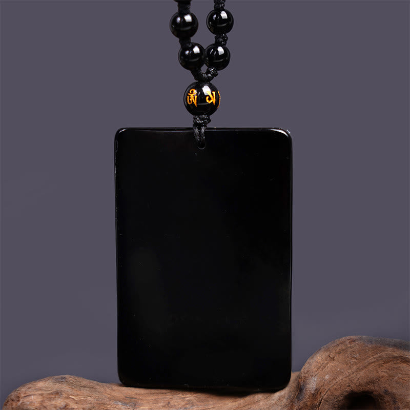 Buddha Stones Czarny Obsydian Guan Gong Amulet Grawerowany Naszyjnik Siła Wisiorek
