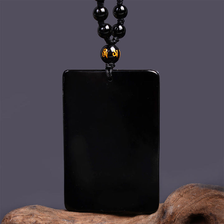 Buddha Stones Czarny Obsydian Guan Gong Amulet Grawerowany Naszyjnik Siła Wisiorek