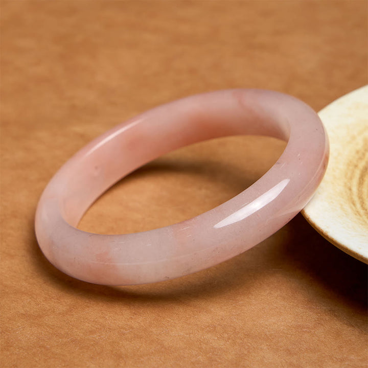 Bransoletka Buddha Stones Różowy Złoty Jedwab Jadeit Bogactwo Szczęście Bangle - Płaski - 60-62 mm - image 0