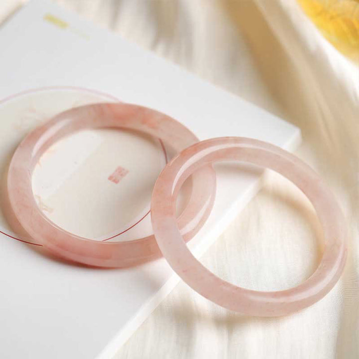 Bransoletka Buddha Stones Różowy Złoty Jedwab Jadeit Bogactwo Szczęście Bangle - Okrągły - 60-62 mm - image 8