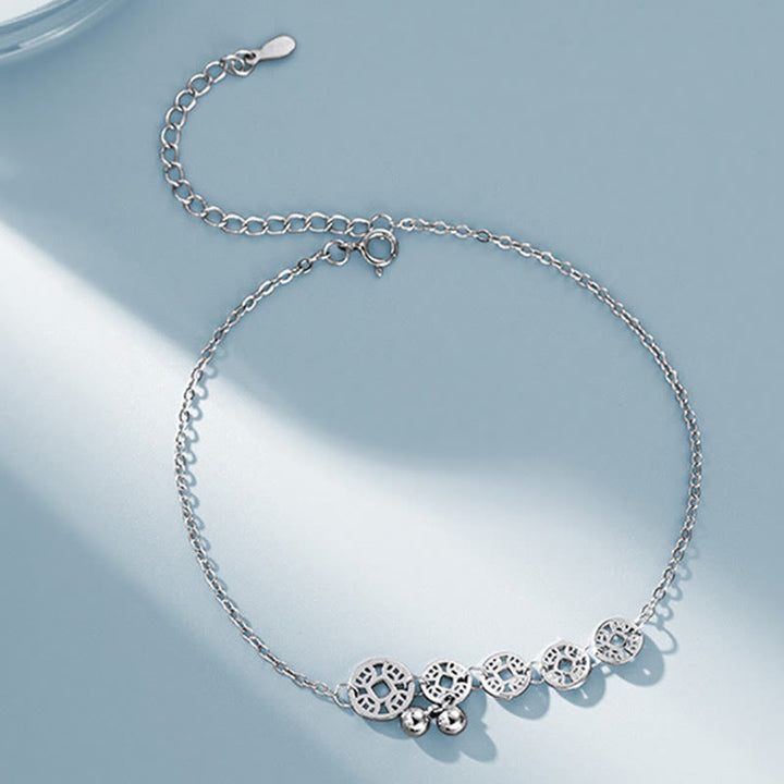 Buddha Stones 925 Srebro Miedziane Monety Dzwonki Ochrona Metalowa Bransoletka na Kostkę - image 11