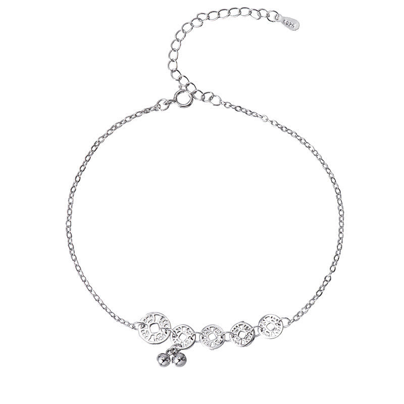 Buddha Stones 925 Srebro Miedziane Monety Dzwonki Ochrona Metalowa Bransoletka na Kostkę - image 12