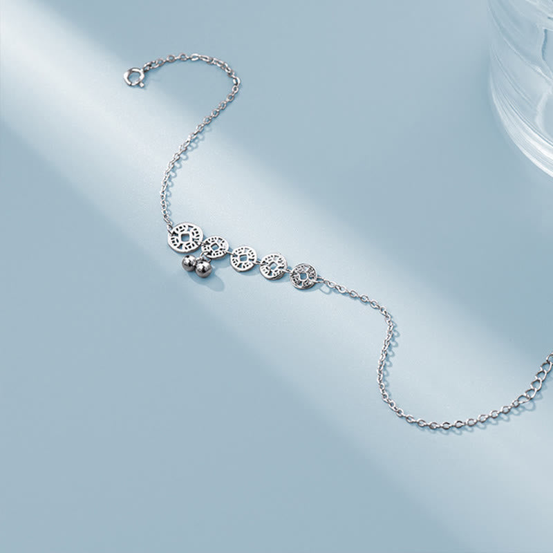 Buddha Stones 925 Srebro Miedziane Monety Dzwonki Ochrona Metalowa Bransoletka na Kostkę - image 6