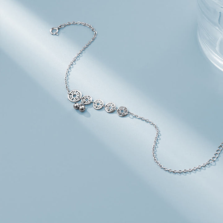 Buddha Stones 925 Srebro Miedziane Monety Dzwonki Ochrona Metalowa Bransoletka na Kostkę - image 6