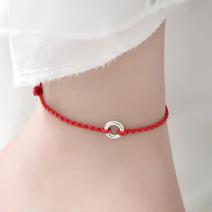 Buddha Stones 925 Srebro Sterlingowe Klamra Pokoju Szczęście Sznurek Warkocz Bransoletka na Kostkę - image 5