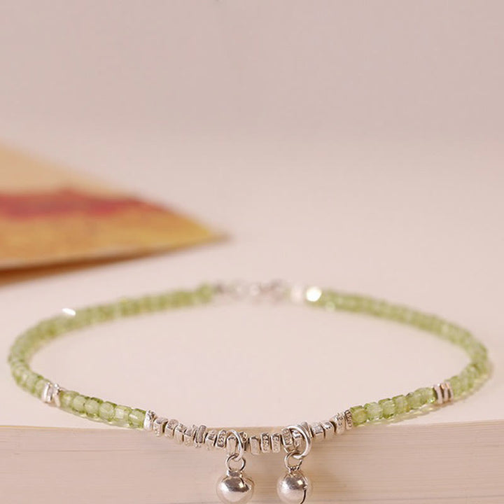 Buddha Stones 925 Srebro Sterling Naturalne Peridot Kwadratowe Koraliki Łańcuszek na Nogę