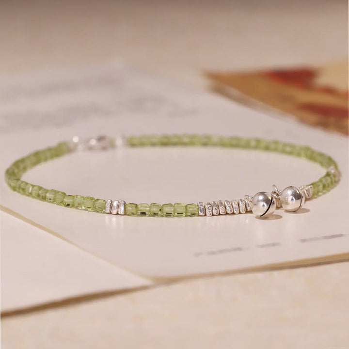 Buddha Stones 925 Srebro Sterling Naturalne Peridot Kwadratowe Koraliki Łańcuszek na Nogę