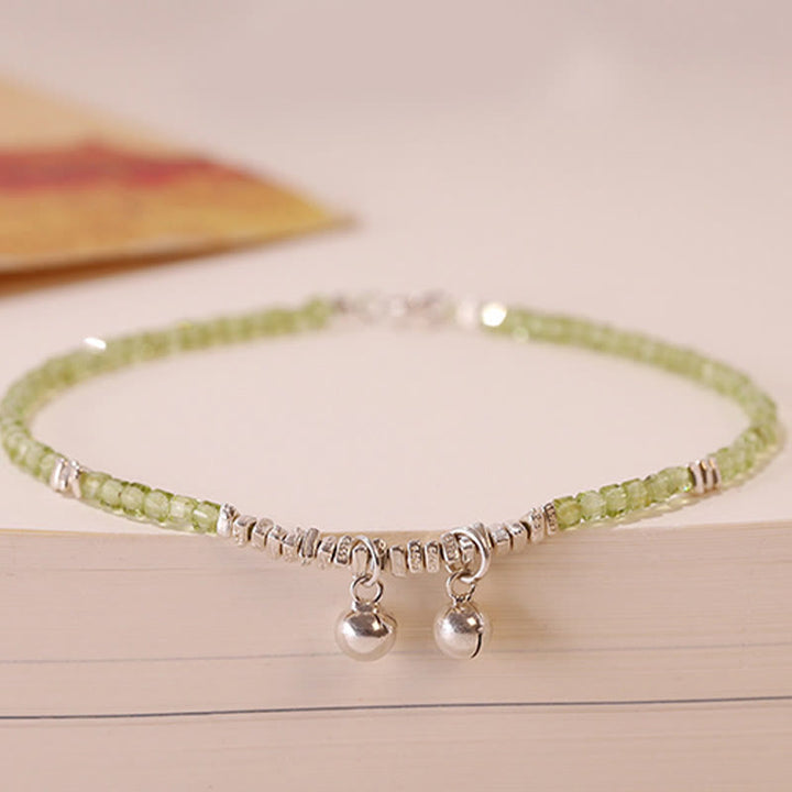 Buddha Stones 925 Srebro Sterling Naturalne Peridot Kwadratowe Koraliki Łańcuszek na Nogę