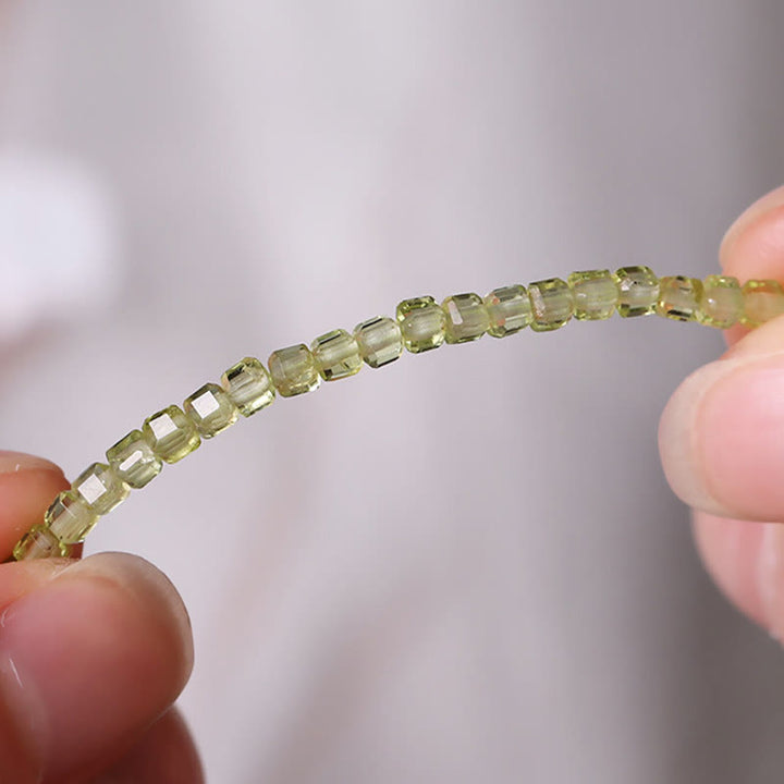Buddha Stones 925 Srebro Sterling Naturalne Peridot Kwadratowe Koraliki Łańcuszek na Nogę