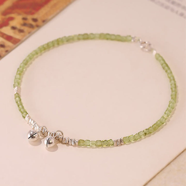 Buddha Stones 925 Srebro Sterling Naturalne Peridot Kwadratowe Koraliki Łańcuszek na Nogę