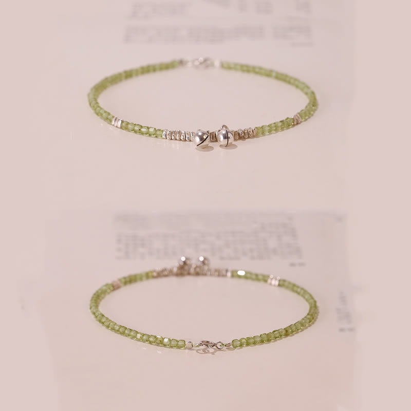 Buddha Stones 925 Srebro Sterling Naturalne Peridot Kwadratowe Koraliki Łańcuszek na Nogę