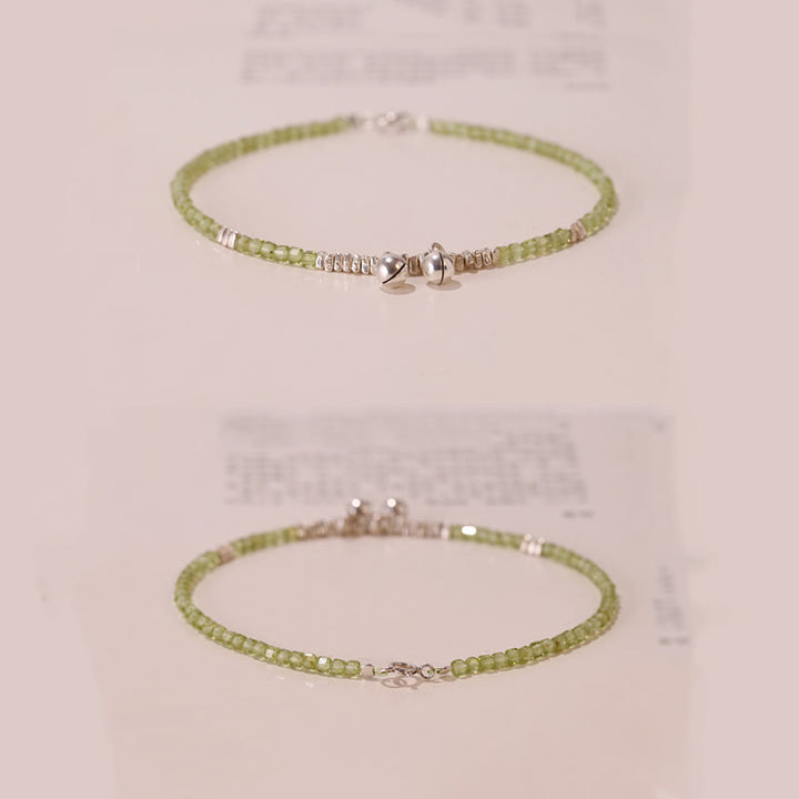 Buddha Stones 925 Srebro Sterling Naturalne Peridot Kwadratowe Koraliki Łańcuszek na Nogę